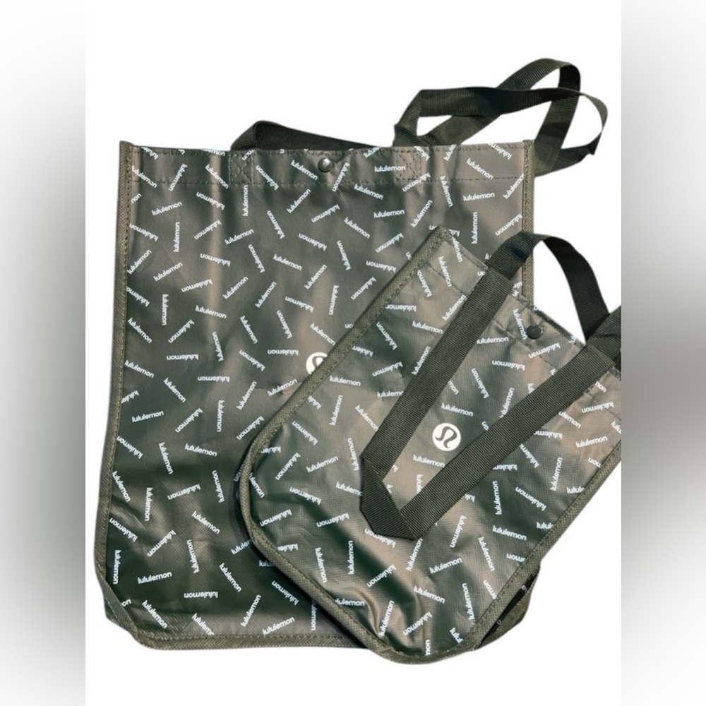 lululemon athletica New Green and White bundle of two Totes large and small
